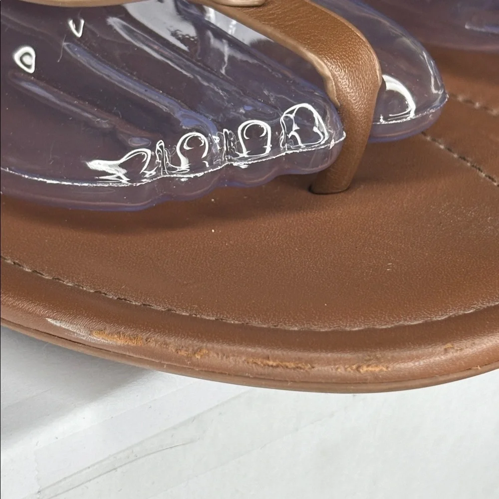 Coach C Logo Thong Sandals Brown Leather Flip Flops Size 8.5
